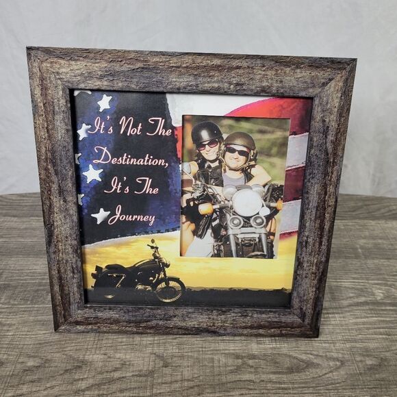 Motorcycle Themed Barnwood 3.5x5‎ Photo Frame - Picture 1 of 7